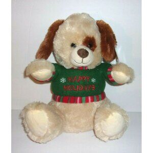 Hug & Luv Beige Brown Puppy Dog Happy Holidays Christmas Red Green Plush 12"